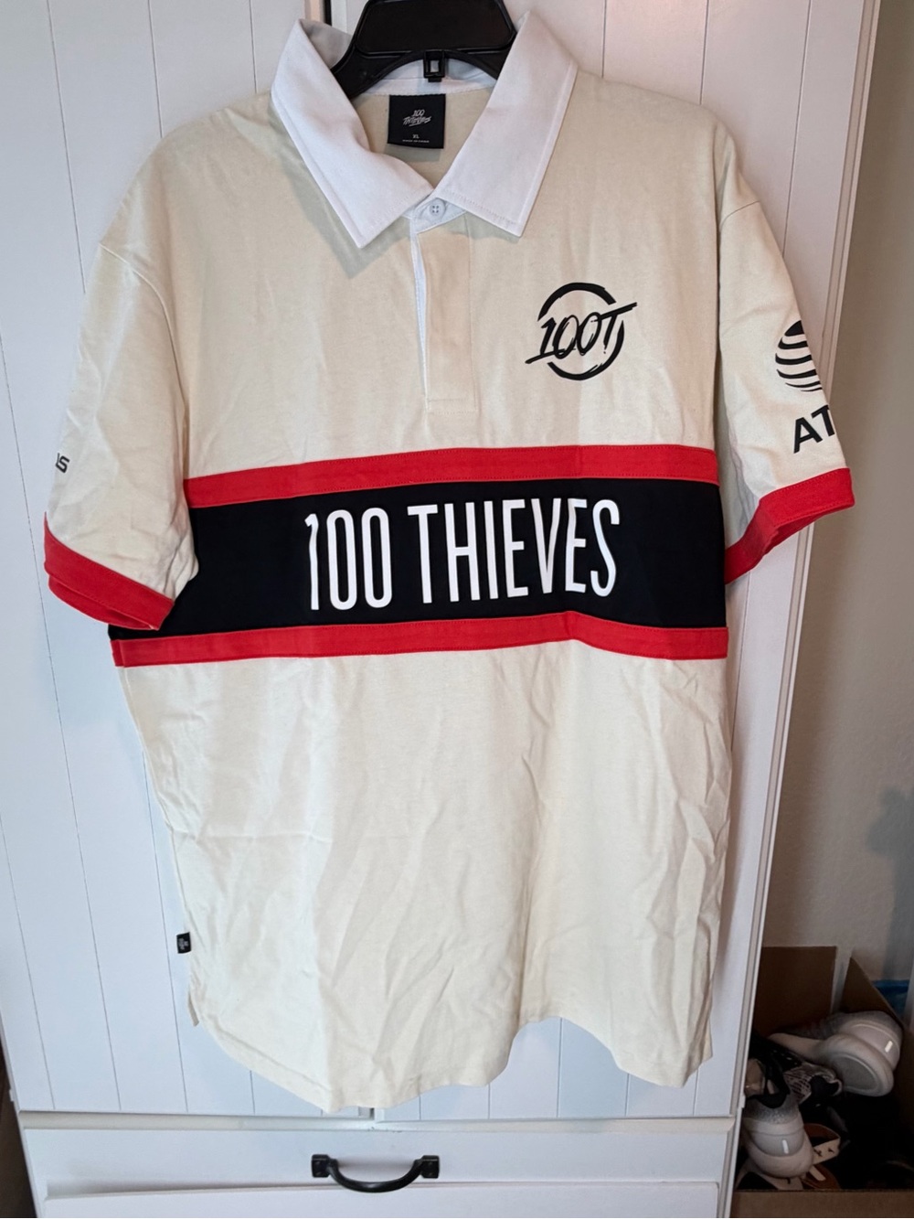 100 Thieves 2022 Championship Rugby Jersey Cream Men's XL Esports Short Sleeve
